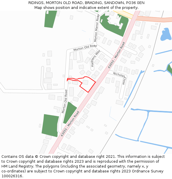 RIDINGS, MORTON OLD ROAD, BRADING, SANDOWN, PO36 0EN: Location map and indicative extent of plot