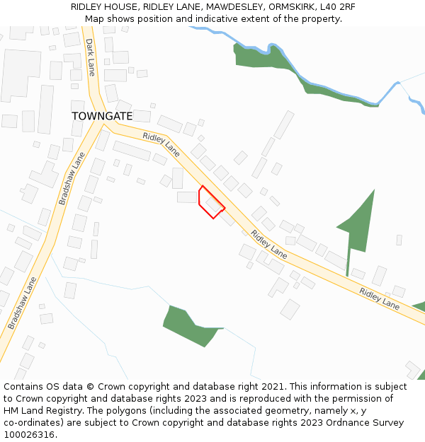 RIDLEY HOUSE, RIDLEY LANE, MAWDESLEY, ORMSKIRK, L40 2RF: Location map and indicative extent of plot