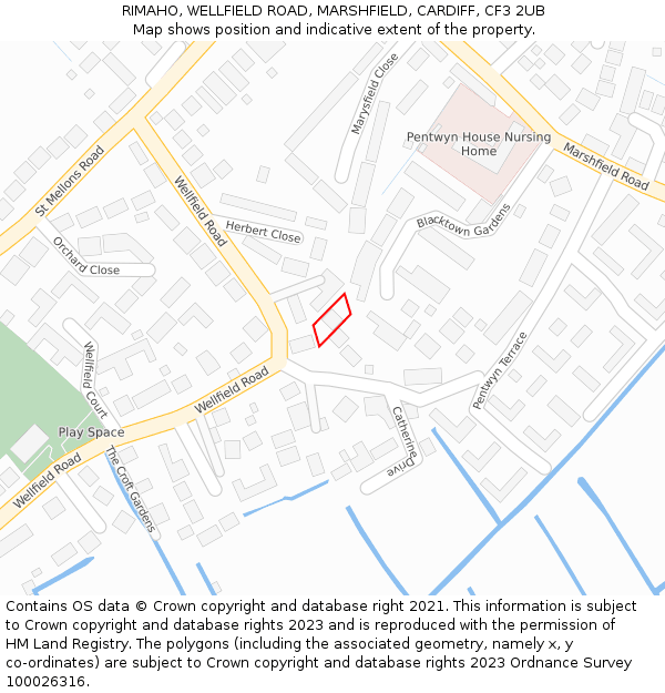 RIMAHO, WELLFIELD ROAD, MARSHFIELD, CARDIFF, CF3 2UB: Location map and indicative extent of plot
