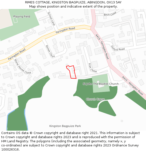 RIMES COTTAGE, KINGSTON BAGPUIZE, ABINGDON, OX13 5AY: Location map and indicative extent of plot