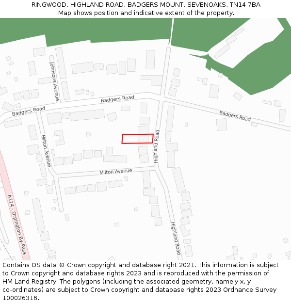 RINGWOOD, HIGHLAND ROAD, BADGERS MOUNT, SEVENOAKS, TN14 7BA: Location map and indicative extent of plot