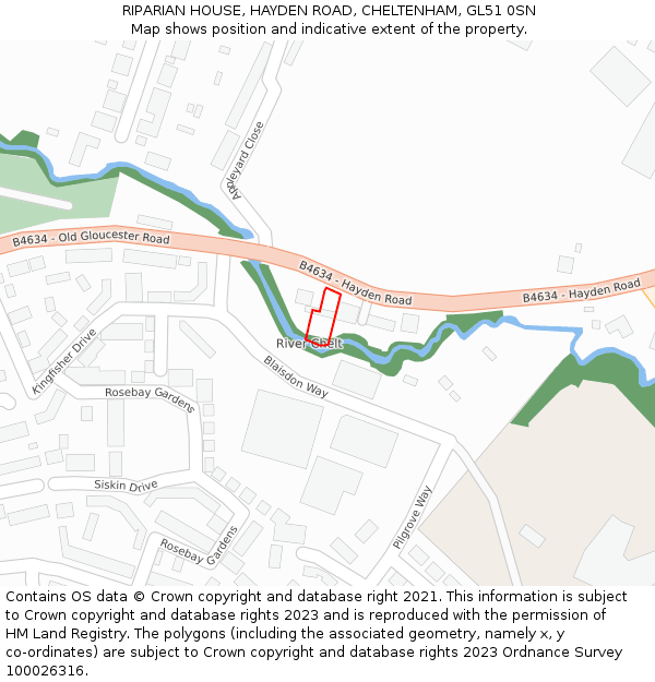 RIPARIAN HOUSE, HAYDEN ROAD, CHELTENHAM, GL51 0SN: Location map and indicative extent of plot