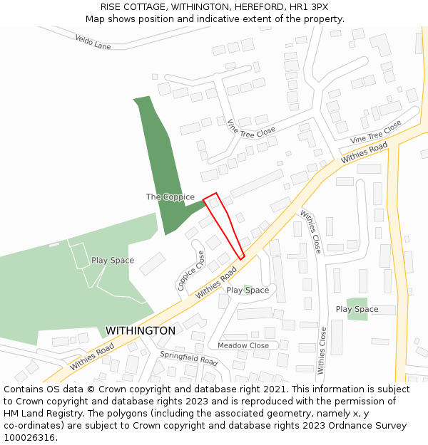 RISE COTTAGE, WITHINGTON, HEREFORD, HR1 3PX: Location map and indicative extent of plot