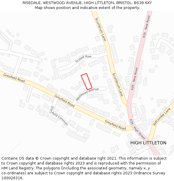 RISEDALE, WESTWOOD AVENUE, HIGH LITTLETON, BRISTOL, BS39 6XY: Location map and indicative extent of plot