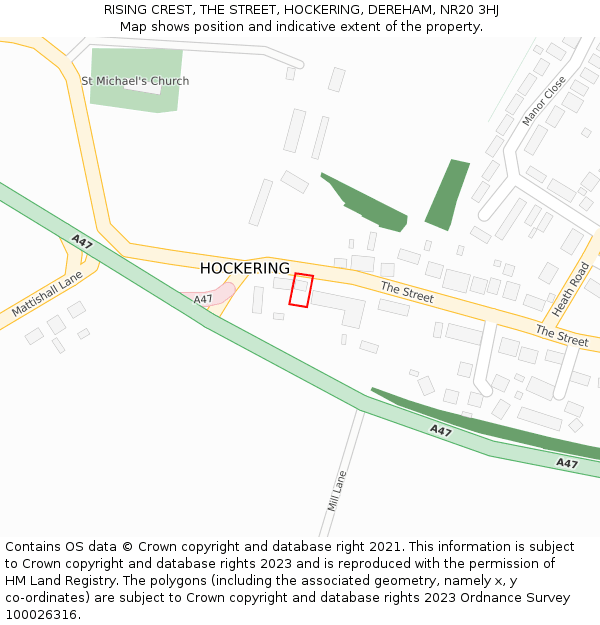 RISING CREST, THE STREET, HOCKERING, DEREHAM, NR20 3HJ: Location map and indicative extent of plot