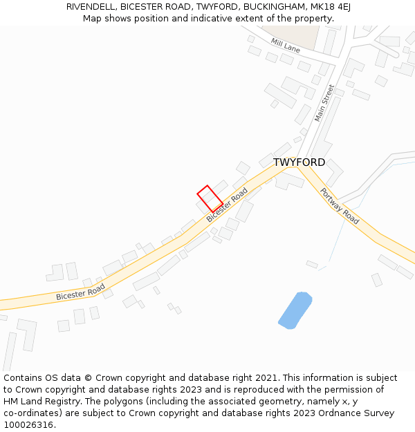 RIVENDELL, BICESTER ROAD, TWYFORD, BUCKINGHAM, MK18 4EJ: Location map and indicative extent of plot