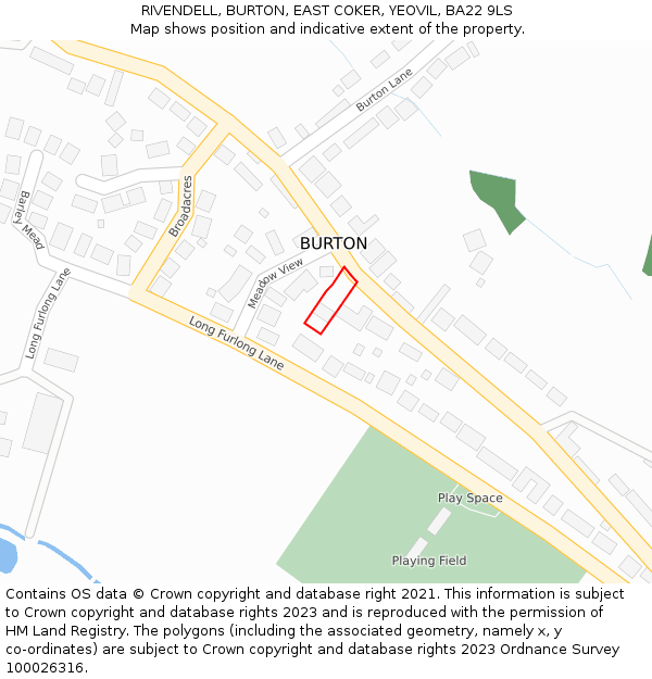 RIVENDELL, BURTON, EAST COKER, YEOVIL, BA22 9LS: Location map and indicative extent of plot