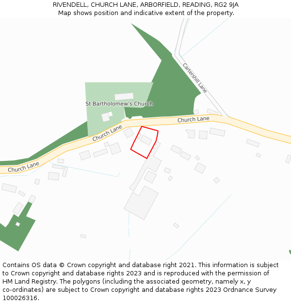 RIVENDELL, CHURCH LANE, ARBORFIELD, READING, RG2 9JA: Location map and indicative extent of plot