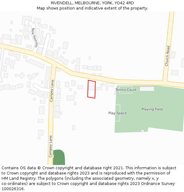 RIVENDELL, MELBOURNE, YORK, YO42 4RD: Location map and indicative extent of plot