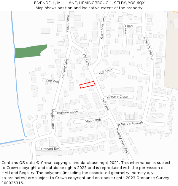 RIVENDELL, MILL LANE, HEMINGBROUGH, SELBY, YO8 6QX: Location map and indicative extent of plot