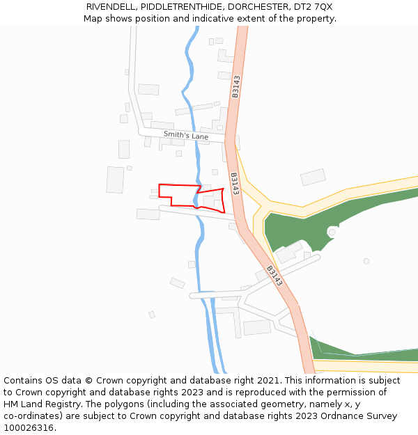 RIVENDELL, PIDDLETRENTHIDE, DORCHESTER, DT2 7QX: Location map and indicative extent of plot