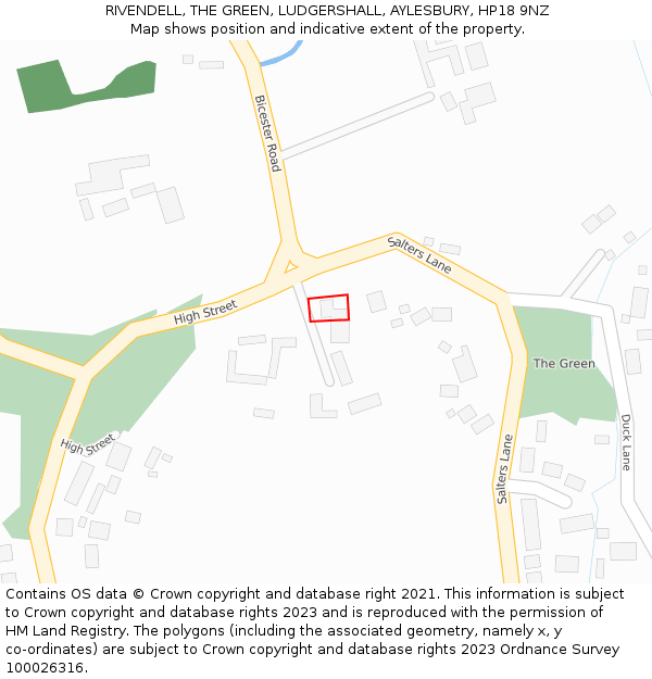 RIVENDELL, THE GREEN, LUDGERSHALL, AYLESBURY, HP18 9NZ: Location map and indicative extent of plot