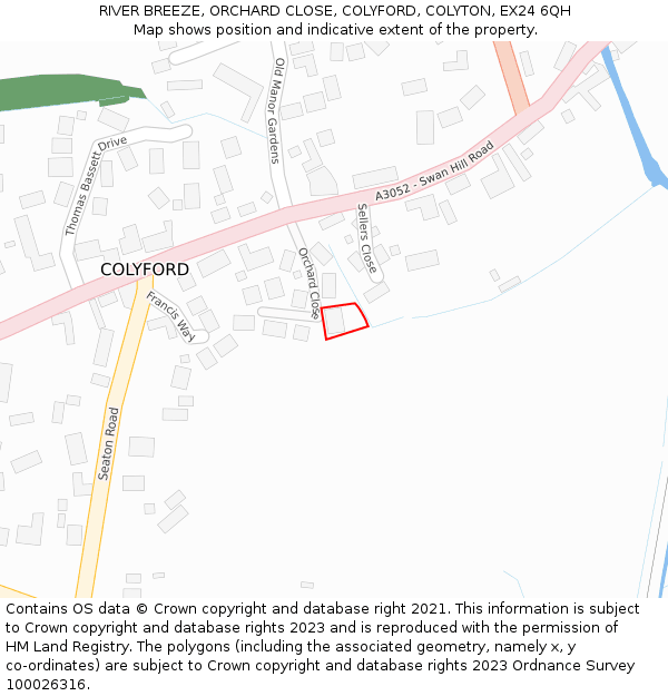 RIVER BREEZE, ORCHARD CLOSE, COLYFORD, COLYTON, EX24 6QH: Location map and indicative extent of plot