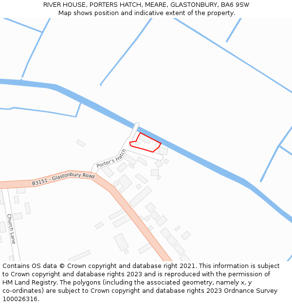 RIVER HOUSE, PORTERS HATCH, MEARE, GLASTONBURY, BA6 9SW: Location map and indicative extent of plot