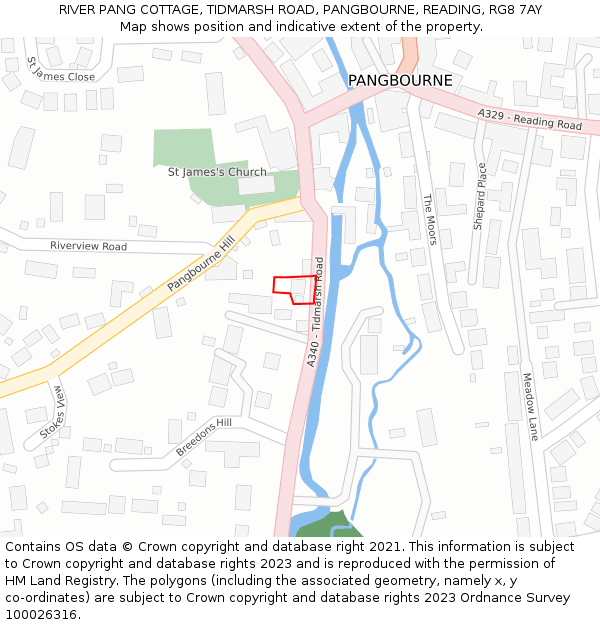 RIVER PANG COTTAGE, TIDMARSH ROAD, PANGBOURNE, READING, RG8 7AY: Location map and indicative extent of plot