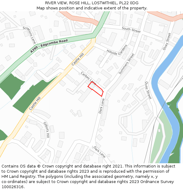 RIVER VIEW, ROSE HILL, LOSTWITHIEL, PL22 0DG: Location map and indicative extent of plot