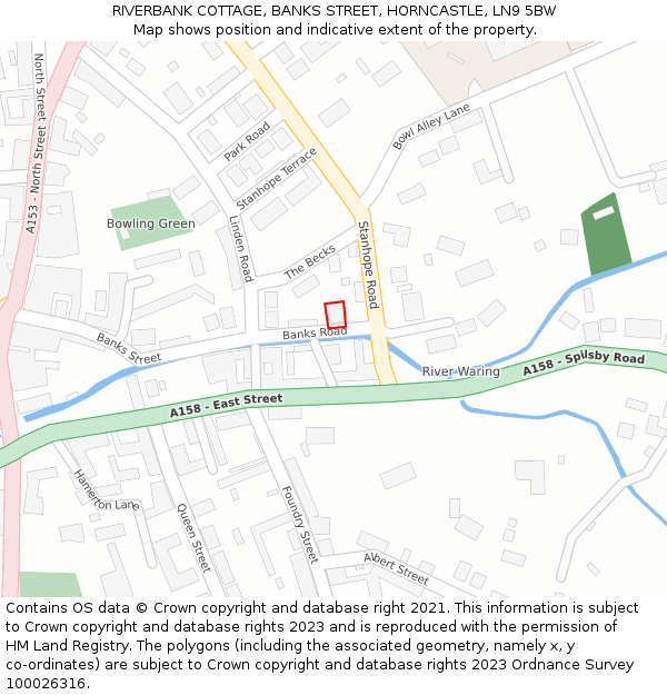 RIVERBANK COTTAGE, BANKS STREET, HORNCASTLE, LN9 5BW: Location map and indicative extent of plot