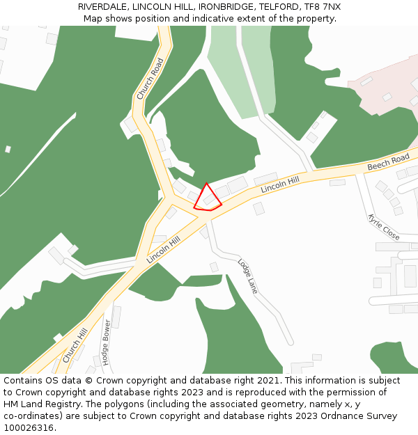 RIVERDALE, LINCOLN HILL, IRONBRIDGE, TELFORD, TF8 7NX: Location map and indicative extent of plot