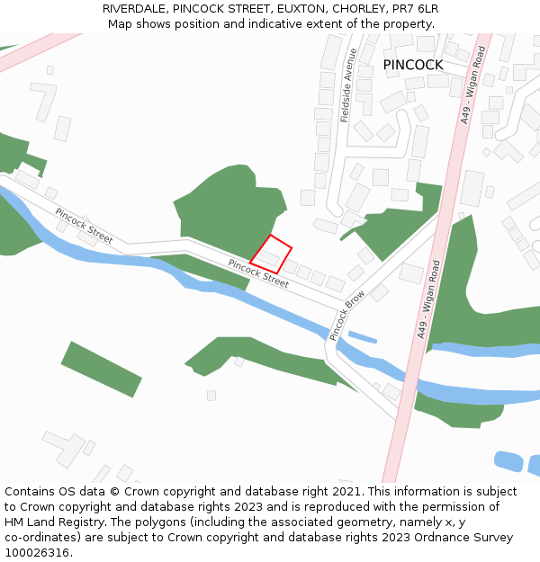 RIVERDALE, PINCOCK STREET, EUXTON, CHORLEY, PR7 6LR: Location map and indicative extent of plot