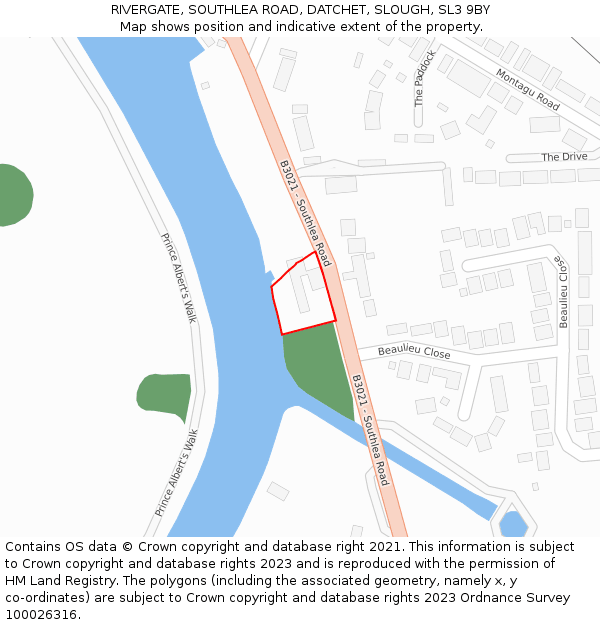 RIVERGATE, SOUTHLEA ROAD, DATCHET, SLOUGH, SL3 9BY: Location map and indicative extent of plot