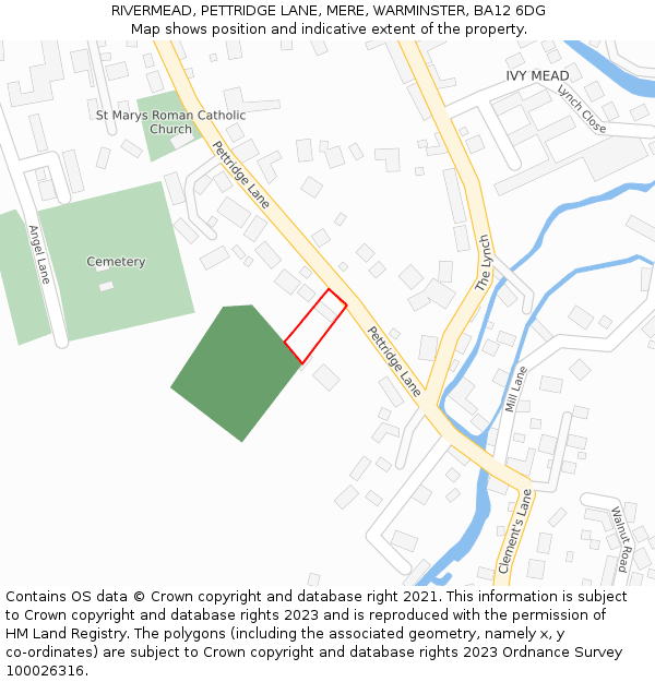 RIVERMEAD, PETTRIDGE LANE, MERE, WARMINSTER, BA12 6DG: Location map and indicative extent of plot
