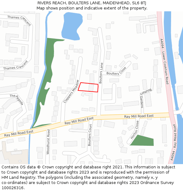 RIVERS REACH, BOULTERS LANE, MAIDENHEAD, SL6 8TJ: Location map and indicative extent of plot