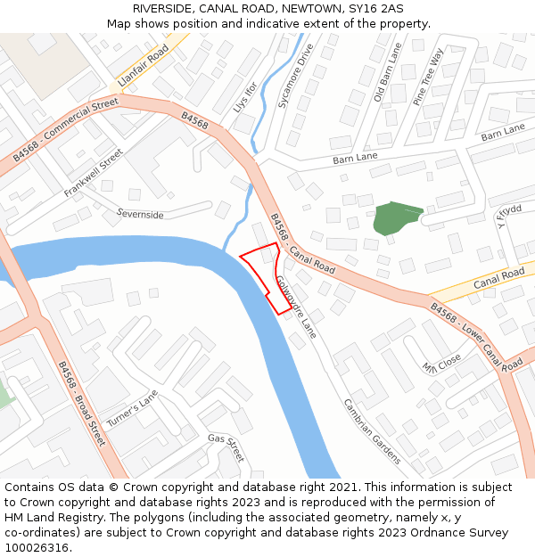 RIVERSIDE, CANAL ROAD, NEWTOWN, SY16 2AS: Location map and indicative extent of plot