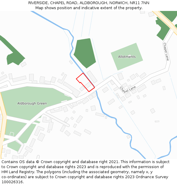 RIVERSIDE, CHAPEL ROAD, ALDBOROUGH, NORWICH, NR11 7NN: Location map and indicative extent of plot