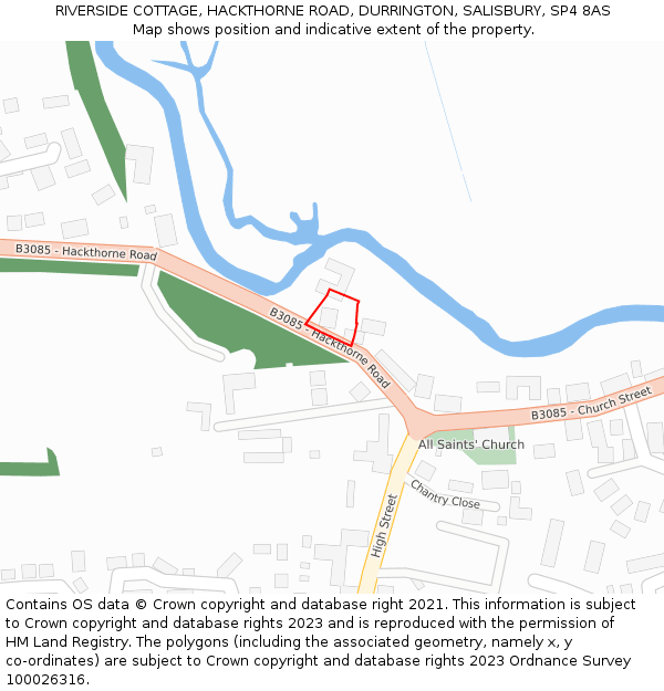 RIVERSIDE COTTAGE, HACKTHORNE ROAD, DURRINGTON, SALISBURY, SP4 8AS: Location map and indicative extent of plot