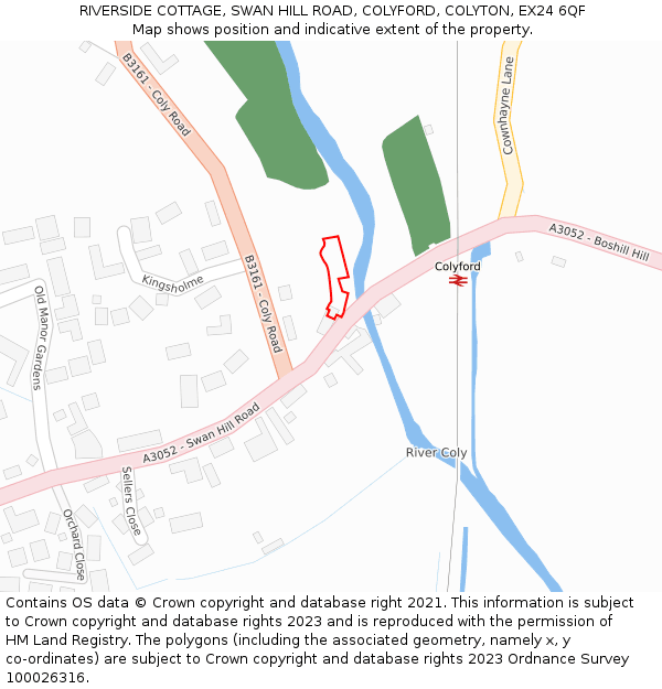 RIVERSIDE COTTAGE, SWAN HILL ROAD, COLYFORD, COLYTON, EX24 6QF: Location map and indicative extent of plot