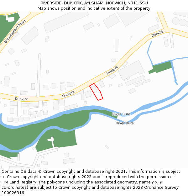 RIVERSIDE, DUNKIRK, AYLSHAM, NORWICH, NR11 6SU: Location map and indicative extent of plot