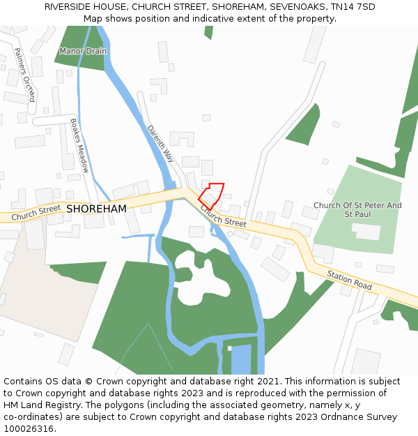 RIVERSIDE HOUSE, CHURCH STREET, SHOREHAM, SEVENOAKS, TN14 7SD: Location map and indicative extent of plot