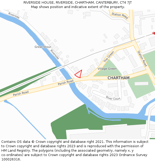 RIVERSIDE HOUSE, RIVERSIDE, CHARTHAM, CANTERBURY, CT4 7JT: Location map and indicative extent of plot