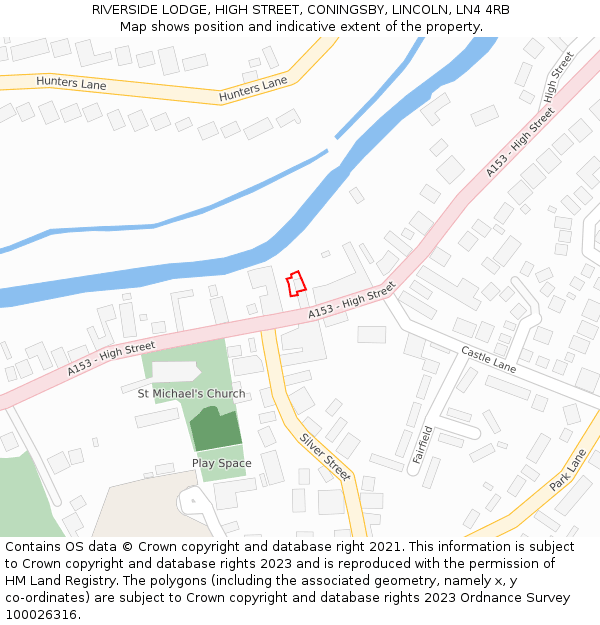 RIVERSIDE LODGE, HIGH STREET, CONINGSBY, LINCOLN, LN4 4RB: Location map and indicative extent of plot