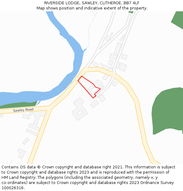RIVERSIDE LODGE, SAWLEY, CLITHEROE, BB7 4LF: Location map and indicative extent of plot