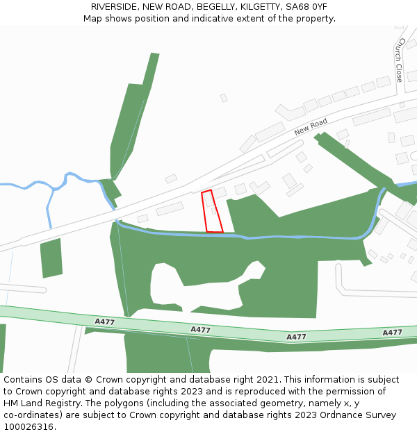 RIVERSIDE, NEW ROAD, BEGELLY, KILGETTY, SA68 0YF: Location map and indicative extent of plot