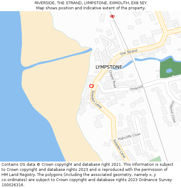 RIVERSIDE, THE STRAND, LYMPSTONE, EXMOUTH, EX8 5EY: Location map and indicative extent of plot