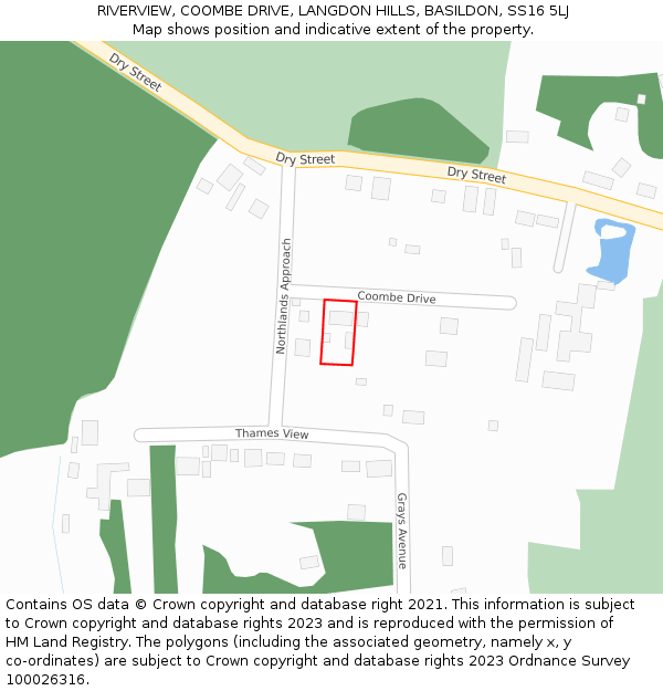 RIVERVIEW, COOMBE DRIVE, LANGDON HILLS, BASILDON, SS16 5LJ: Location map and indicative extent of plot