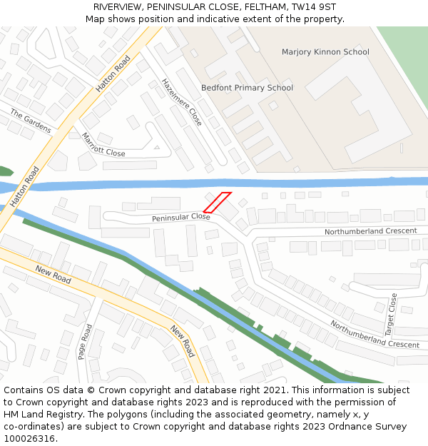 RIVERVIEW, PENINSULAR CLOSE, FELTHAM, TW14 9ST: Location map and indicative extent of plot