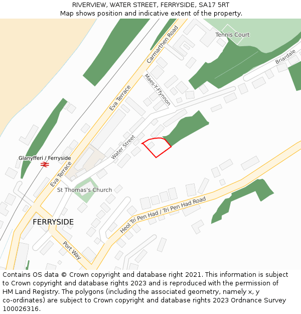 RIVERVIEW, WATER STREET, FERRYSIDE, SA17 5RT: Location map and indicative extent of plot