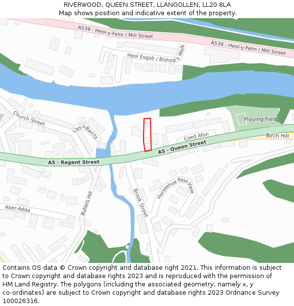 RIVERWOOD, QUEEN STREET, LLANGOLLEN, LL20 8LA: Location map and indicative extent of plot