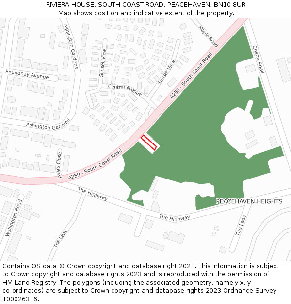 RIVIERA HOUSE, SOUTH COAST ROAD, PEACEHAVEN, BN10 8UR: Location map and indicative extent of plot