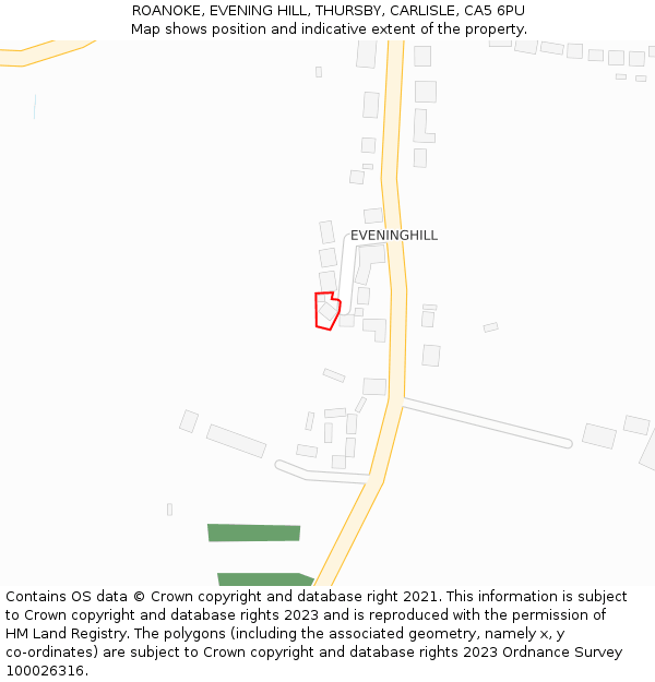 ROANOKE, EVENING HILL, THURSBY, CARLISLE, CA5 6PU: Location map and indicative extent of plot