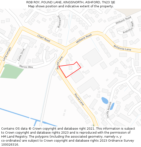ROB ROY, POUND LANE, KINGSNORTH, ASHFORD, TN23 3JE: Location map and indicative extent of plot