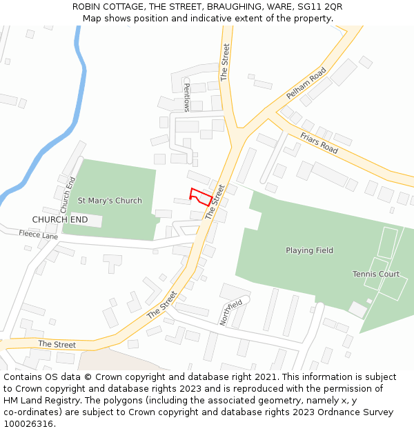 ROBIN COTTAGE, THE STREET, BRAUGHING, WARE, SG11 2QR: Location map and indicative extent of plot
