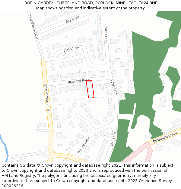 ROBIN GARDEN, FURZELAND ROAD, PORLOCK, MINEHEAD, TA24 8NF: Location map and indicative extent of plot