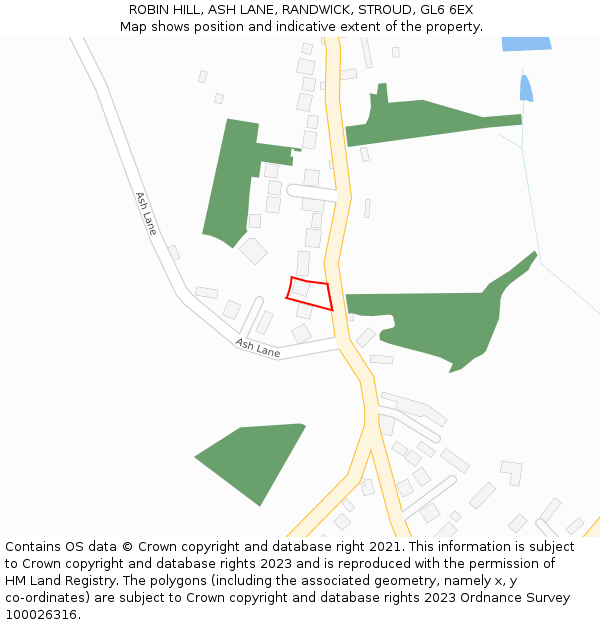 ROBIN HILL, ASH LANE, RANDWICK, STROUD, GL6 6EX: Location map and indicative extent of plot