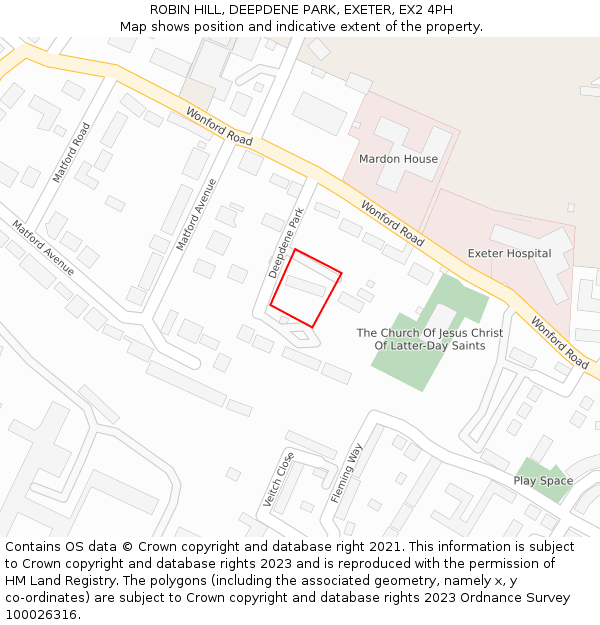 ROBIN HILL, DEEPDENE PARK, EXETER, EX2 4PH: Location map and indicative extent of plot