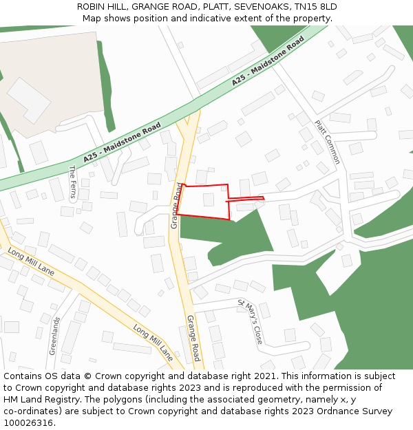 ROBIN HILL, GRANGE ROAD, PLATT, SEVENOAKS, TN15 8LD: Location map and indicative extent of plot