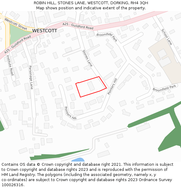 ROBIN HILL, STONES LANE, WESTCOTT, DORKING, RH4 3QH: Location map and indicative extent of plot